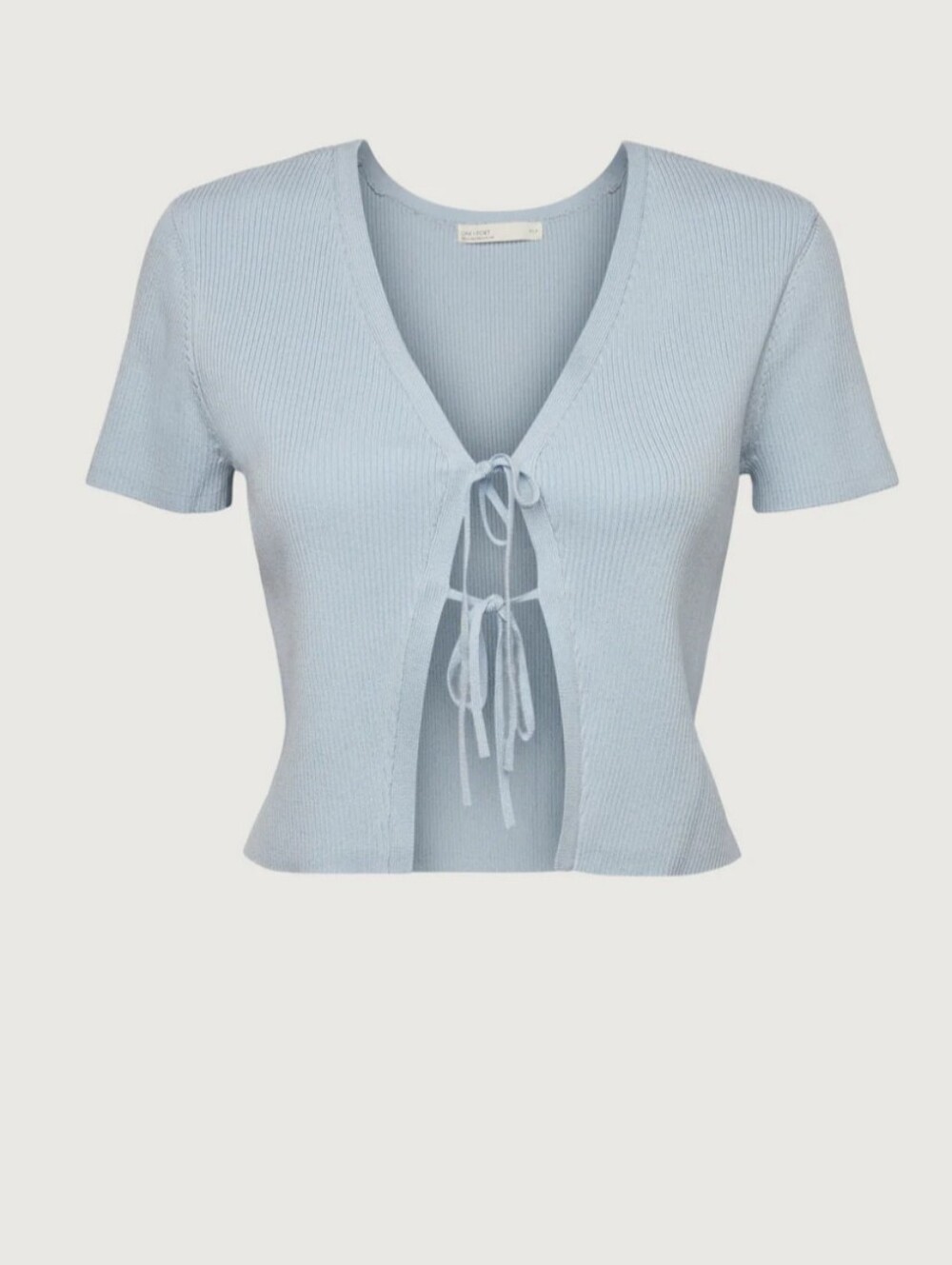 Oak and Fort Tie-Front Short Sleeve Ribbed Top - Light Blue